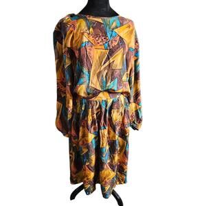 Vintage Jennifer L. 100% Silk Abstract Print Casual Dress, Size Large